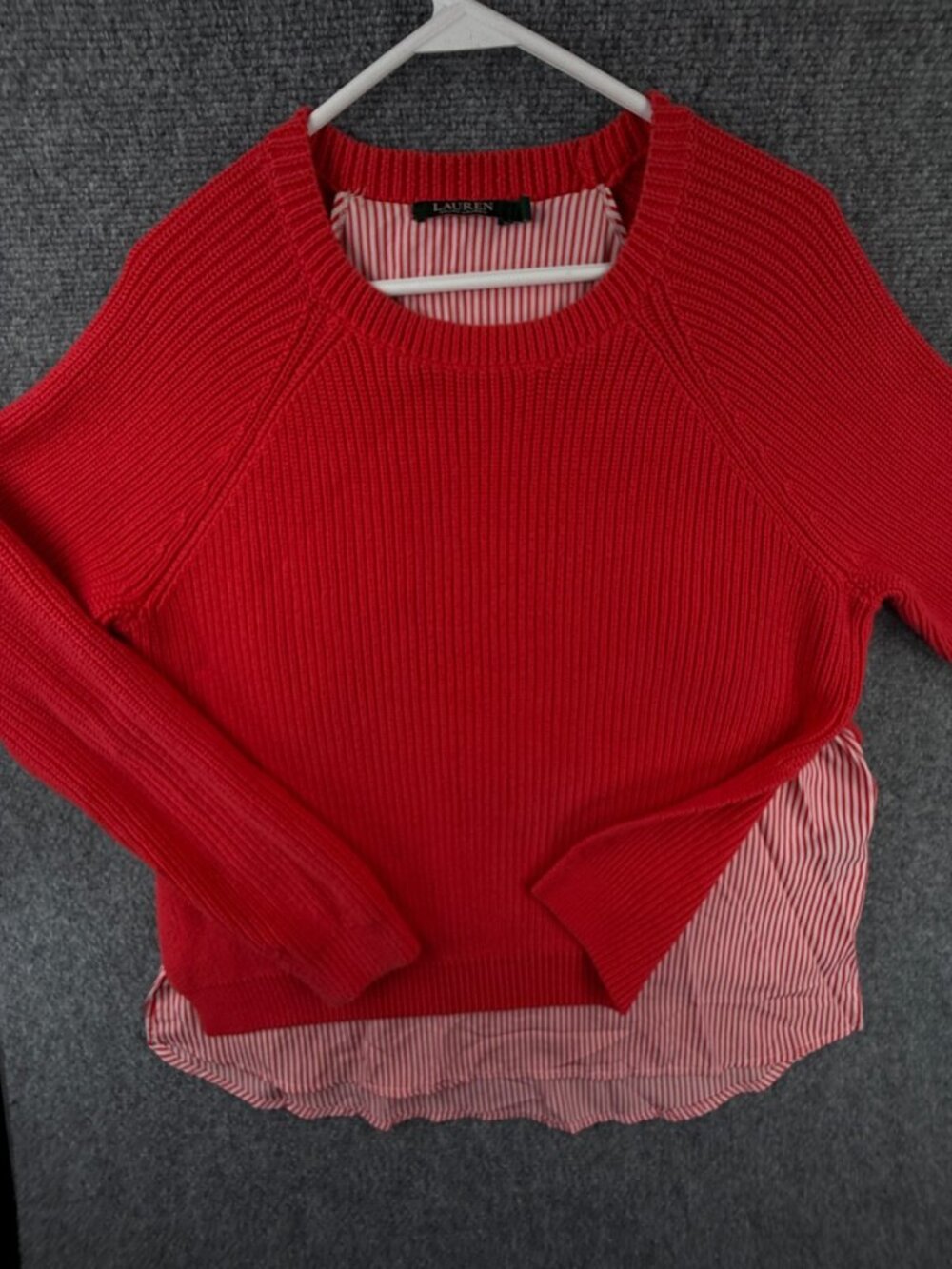 Lauren Ralph Lauren Women Preppy Shirt Lined Sweater Red Orange Large Preppy